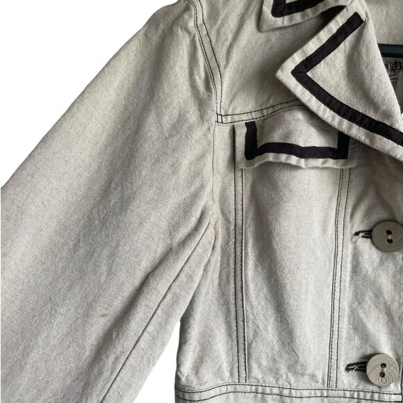 Harve Bernard Women Cropped Jacket 4 Beige Brown Trim Scabby Chic Boho Y2K Retro - Picture 6 of 15